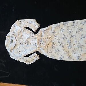 Vintage 100% Linen Eddie Bauer Shirt Dress Floral with Crochet Belt